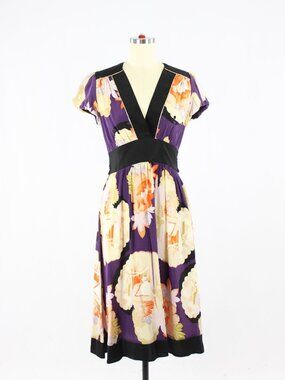 Anthropologie COREY LYNN CALTER Floral Silk Crepe Cap Sleeve A-Line Dress Size 4